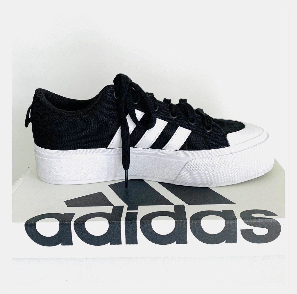 ADIDAS BRAVADA 2.0 Platform Low Top Sneakers Black/White Size 9