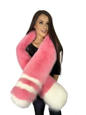 Arctic Fox Fur Stole 70" (180cm) Pink Color Unique Style Saga Furs Big Collar