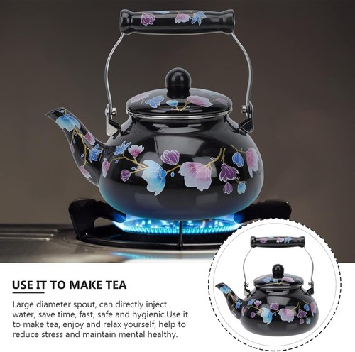 Elegant Floral Ceramic Enamel Teapot, 2.5L Whistling Stainless Steel Kettle - Picture 9 of 11