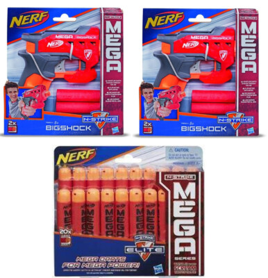 Nerf 2 BigShock Big Shock Blaster Guns & 20 Red Mega Darts NEW SEALED