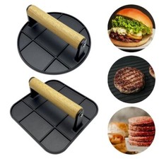 BBQ Press Grill Non-Stick Sandwiches Meat Patty Maker Wooden Handle Burger Press
