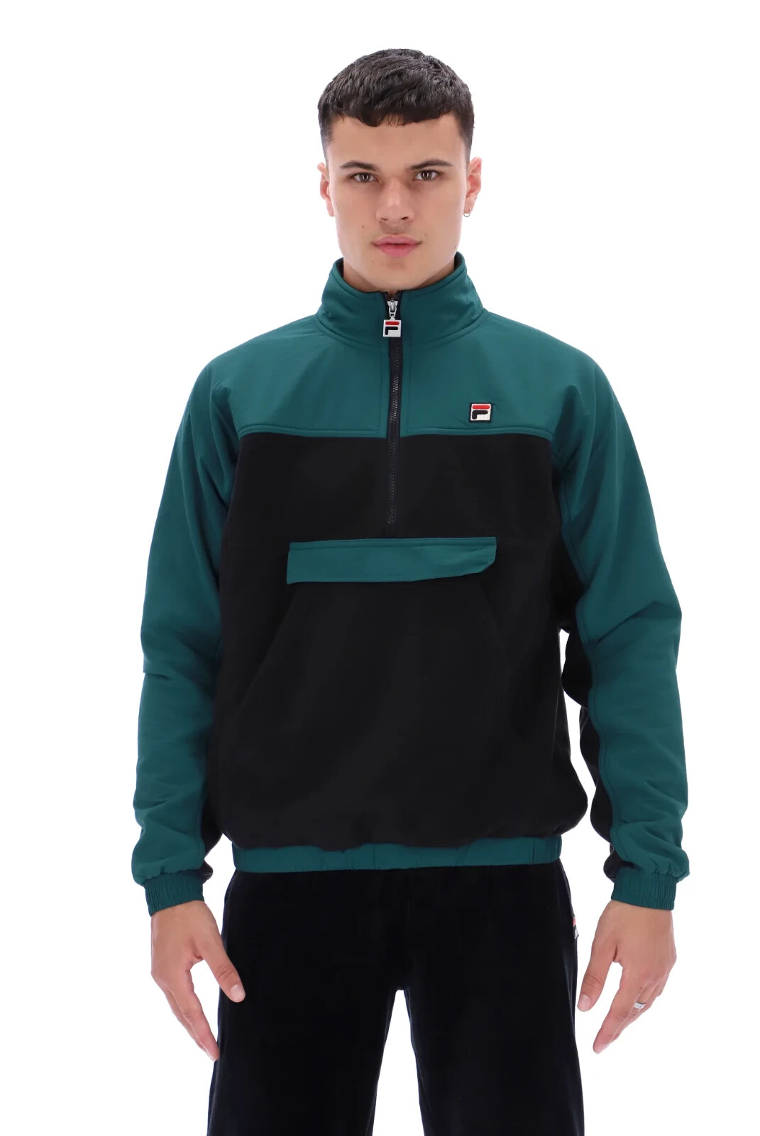 Felpa con cappuccio cargo mezza zip Erick verde nero Fila V1810 taglia L