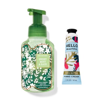 Bath & Body Works Sweet Mint & Rain Foaming Soap & Hello Beautiful Hand Cream