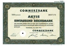 Commerzbank Aktiengesellschaft 1941 1000 RM
