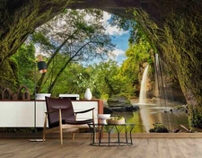 3D Forest Cave River Wallpaper Wall Mural Removable Self-adhesive Sticker