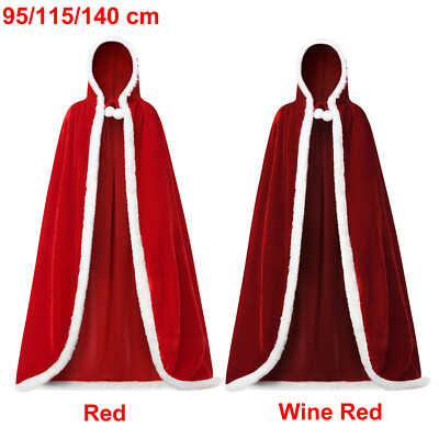 Mrs. Claus Weihnachtskostüm - Rote Samt-Robe Mit Kapuze, Gürtel & Handschuhen, Größe M