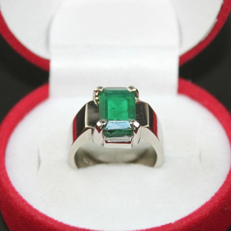 Rare Square shape Fluorite Green Emerald Ring Sterling Silver 925 Handmade Ring - Image 2 of 4