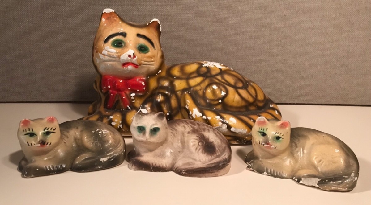 Vintage Chalkware Carnival Prize Large Cat Bank and 3 Kittens | eBay
