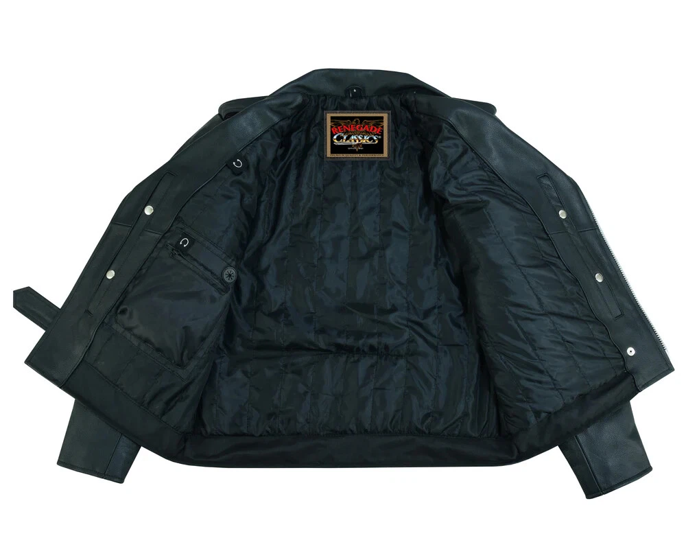 Black Vintage Leather Jacket for Mens with Plain Sides Design & Multiple Pockets - product detail image 3