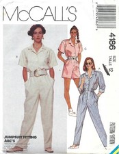 McCall's 4186 Front-Button Jumpsuit w Front Side Pockets Sz 12 UNCUT Pattern 80s