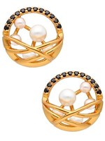 Ohrringe Gold Vogelnest 18K Gelbgold Vergoldet Zirkonia Perlen Damen Ohrstecker