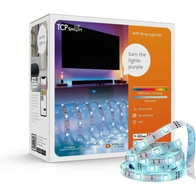 TCP Smart RGBW Tape Strip Lighting Wi-Fi IP20 UK Plug Colour Changing Light - 3m