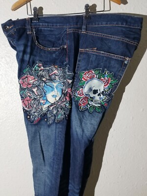 NWT Rare Ed Hardy Christian Audiger skull Geisha Girl jeans embroidered 44 x 34
