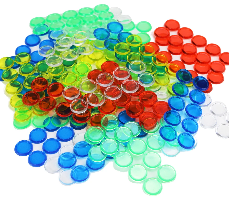 300 farbige Bingochips Spielchips für Bingo Lotto Kunststoff Chips transparent
