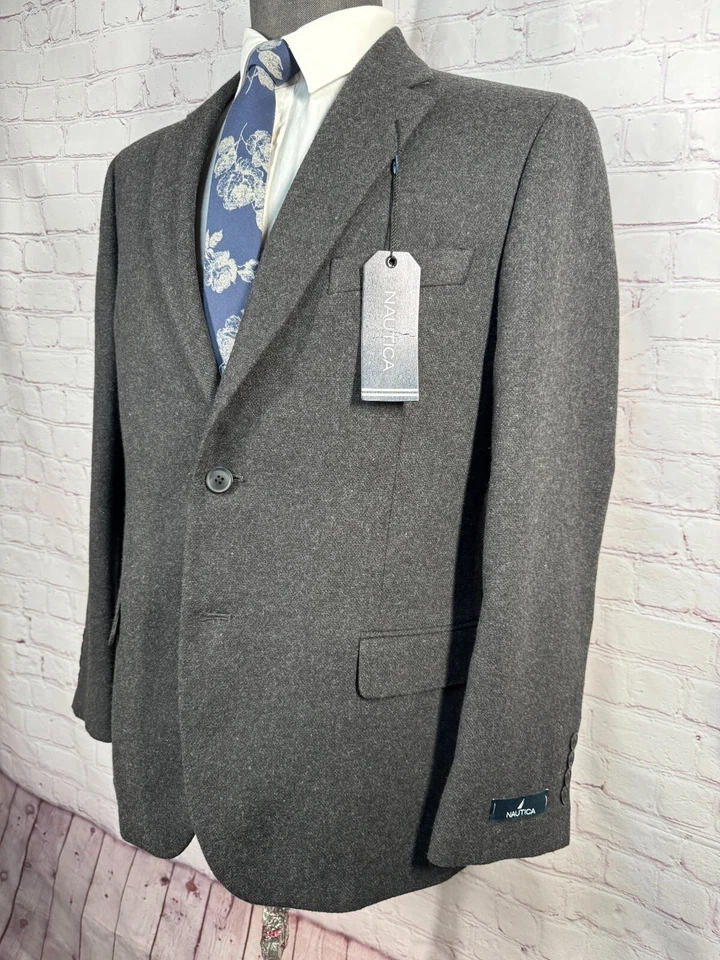 NUEVO NAUTICA Hombres Gris Lana ATHLETIC FIT ABRIGO DEPORTIVO Blazer Chaqueta TALLA 42S Foto 2 de 4