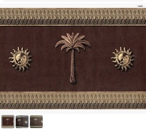 Raymond Waites Sun Medallion & Palm Tree Brown Leather Looking Wallpaper Border