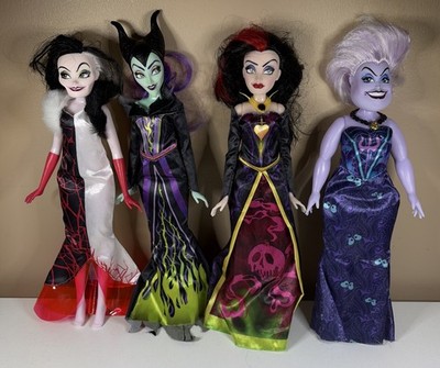 DISNEY Black & Brights VILLAINS 4 Dolls 11  Ursula Maleficent Cruella Evil Queen