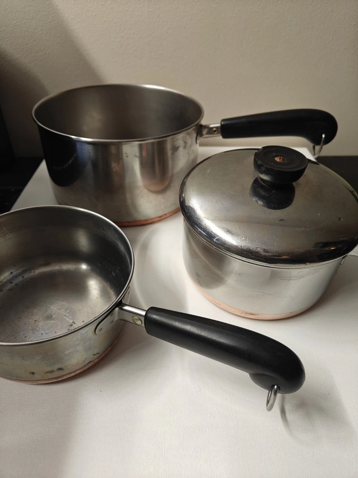 Vintage Revere Ware 4 Piece Set Saucepans 1801 Copper Bottom