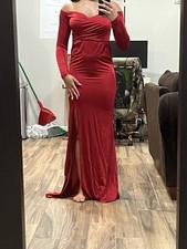 Red Off-Shoulder Gown with Slit