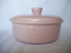 Vintage Bauer Monterey Moderne Pink Speckled Casserole Dish With Lid 2 Qt 8 1/2"