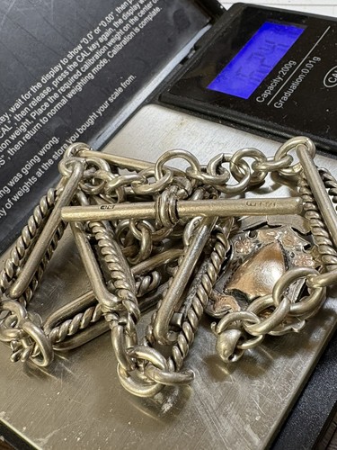 Antique Victorian Sterling Silver unusual link Pocket Watch Chain Fob Bham/1889