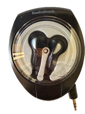 Vintage Sony Wired Stereo Headphone Earbuds with Wind Up Case Black FREE SHIP