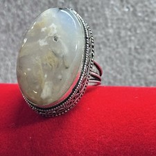 Elegant DENDRITIC AGATE RING Polished Bezel Set Large Natural Stone SIZE 9.25