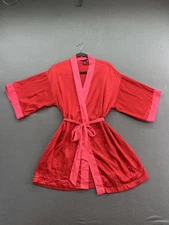 Victoria's Secret Robe Womens XS S Red Pink Satin Belted Short Kimono Lounge