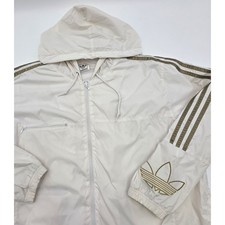 VINTAGE Y2K ADIDAS WINDBREAKER JACKET MENS XL WHITE GOLD TREFOIL 3 STRIPES RARE