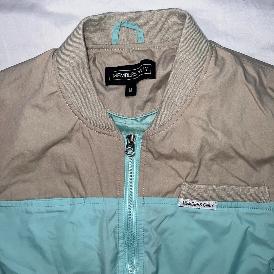Chaqueta para mujer Members Only talla M beige azul bloque de color béisbol informal clásica Foto 3 de 4
