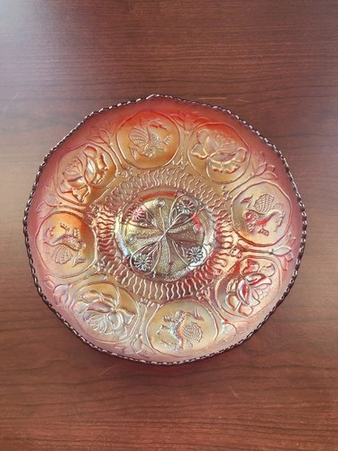 BRICK RED Fenton Carnival Glass Dragon & Lotus Pattern Ice Cream Bowl
