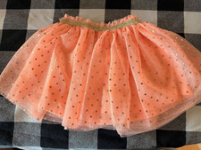 Wonder Nation Girls Tutu Skirt 12M Pink Gold Polka Dot Tulle Elastic Waist