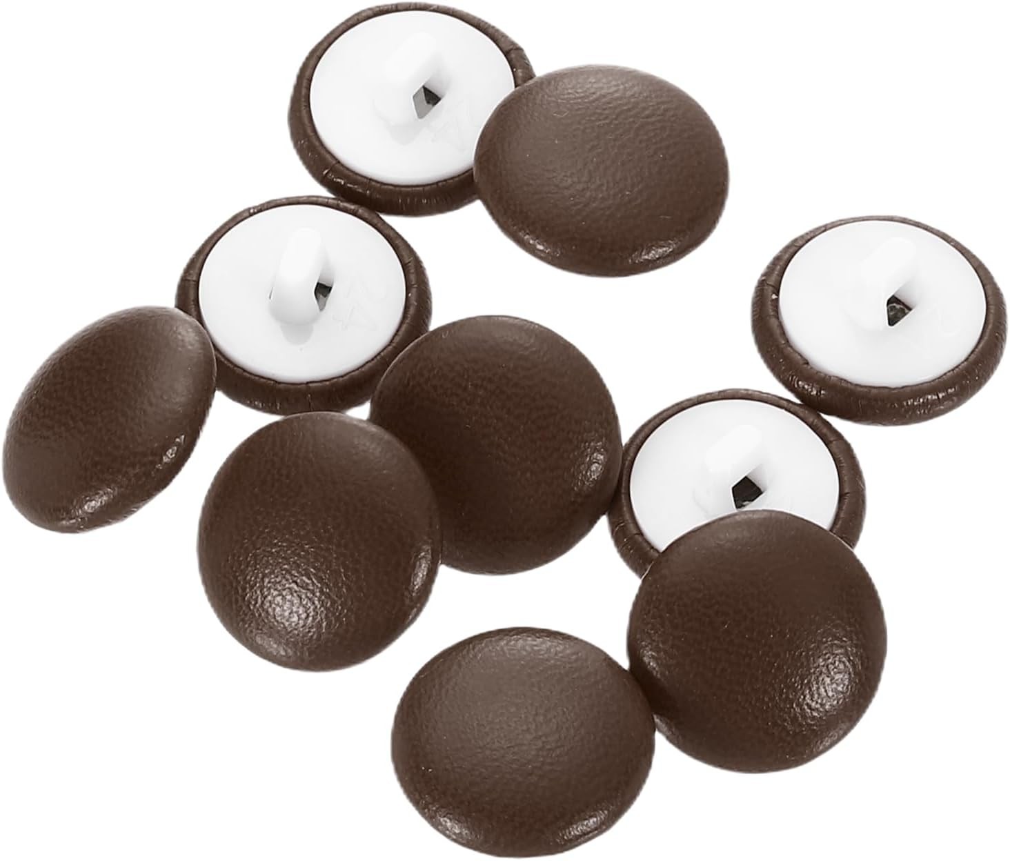 sourcing map 10pcs PU Leather Covered Buttons 15mm Diameter Round Plastic Shank