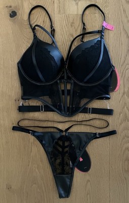 Hunkemöller Private Collection Push Up BH Set Gr. 75C String Tanga Gr. M schwarz