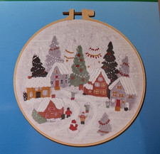 Embroidery Kit CHRISTMAS Village Complete Kit with Hoop NEW