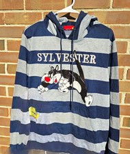 Vintage Looney Tunes Embroidered Sylvester the Cat Striped Hoodie Large