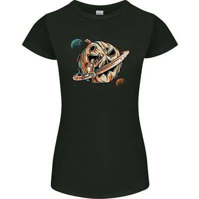 Raum Halloween Kürbis Astronaut Planet Damen Petite Schnitt T-Shirt