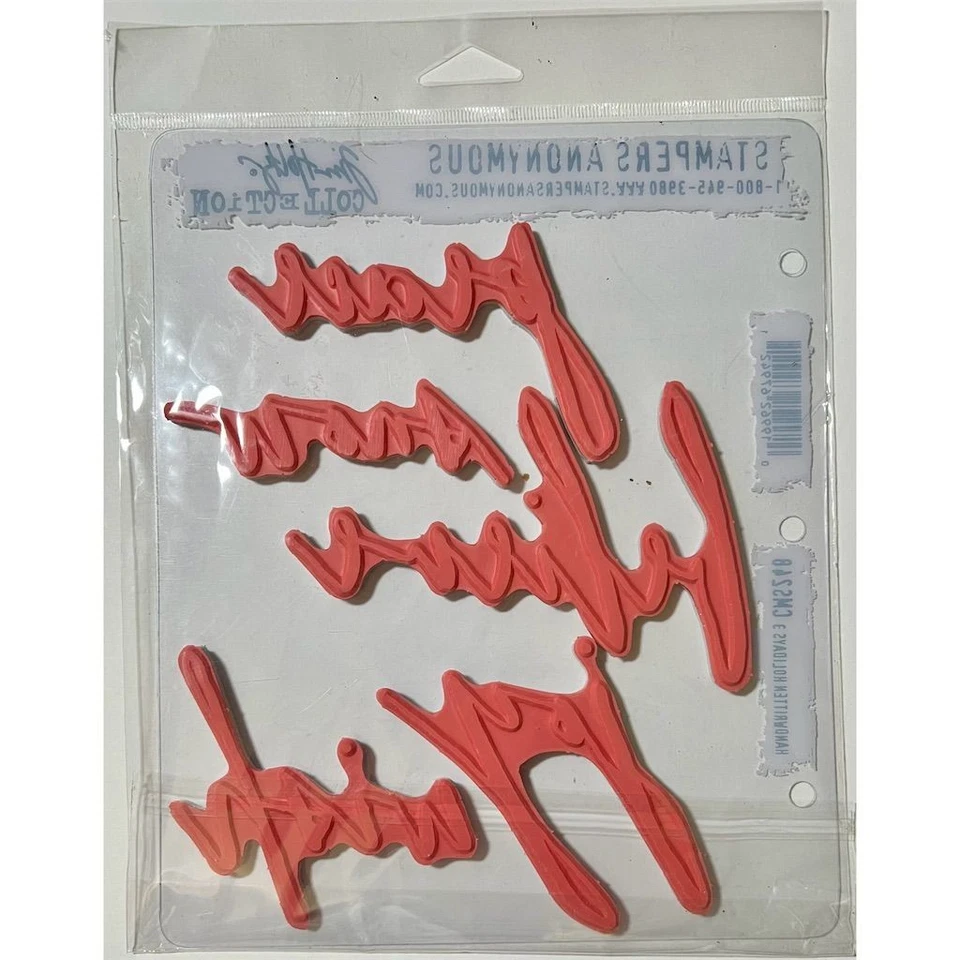 Juego de estampillas de goma de la colección Tim Holtz - Paz, nieve, creer, alegría, deseo Foto 2 de 2