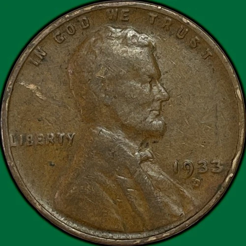 1933-D Lincoln Wheat Cent Fine F Coin #34948