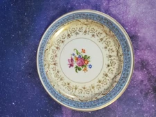 6 Vintage Steubenville USA Pottery Blue Gold Filigree Salad  Plates Floral 8.25"