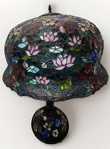 Vintage Stained Glass Tiffany Style Table Lamp Floral Design