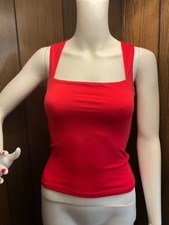 Red Square Neck Double-Layer Tank Top Sleeveless Tight T Shirt Basic Women  s S