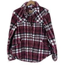 Boston Traders Shacket Womens S Red White Plaid Sherpa Flannel Cozy Country Fall