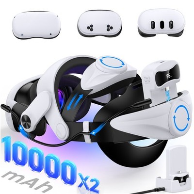 VR Headstrap für Meta Quest 3/3s/2 Verlängert mit 2*10000mAh Akku+Ladestation
