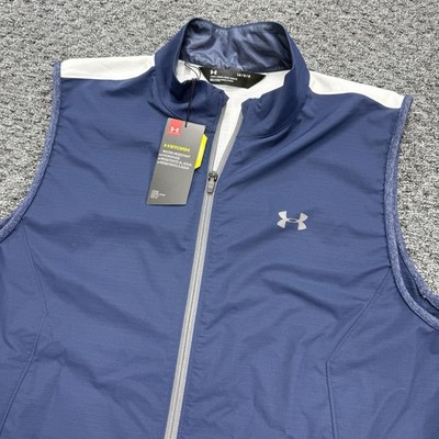 Under Armour Storm Golf Vest Mens Large Blue White Storm Windstrike Full Zip NWT