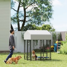 Pawhut Dog Cage Crate Pet Kennel House Metal Playpen Patio Shelter w/Roof