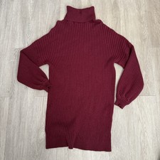 Women  s Medium Knit Sweater Dress Long Sleeve Pullover Maroon Turtle Neck