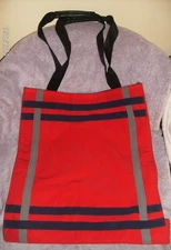 STURDY RED & NAVY VINYL TOTE BAG BEACH BAG 16" x 14" x 4" + 23" HANDLES NEW