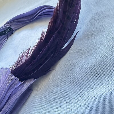 New Zara $89 Purple Feathered Silk Headband Headpiece Small  display picture 2