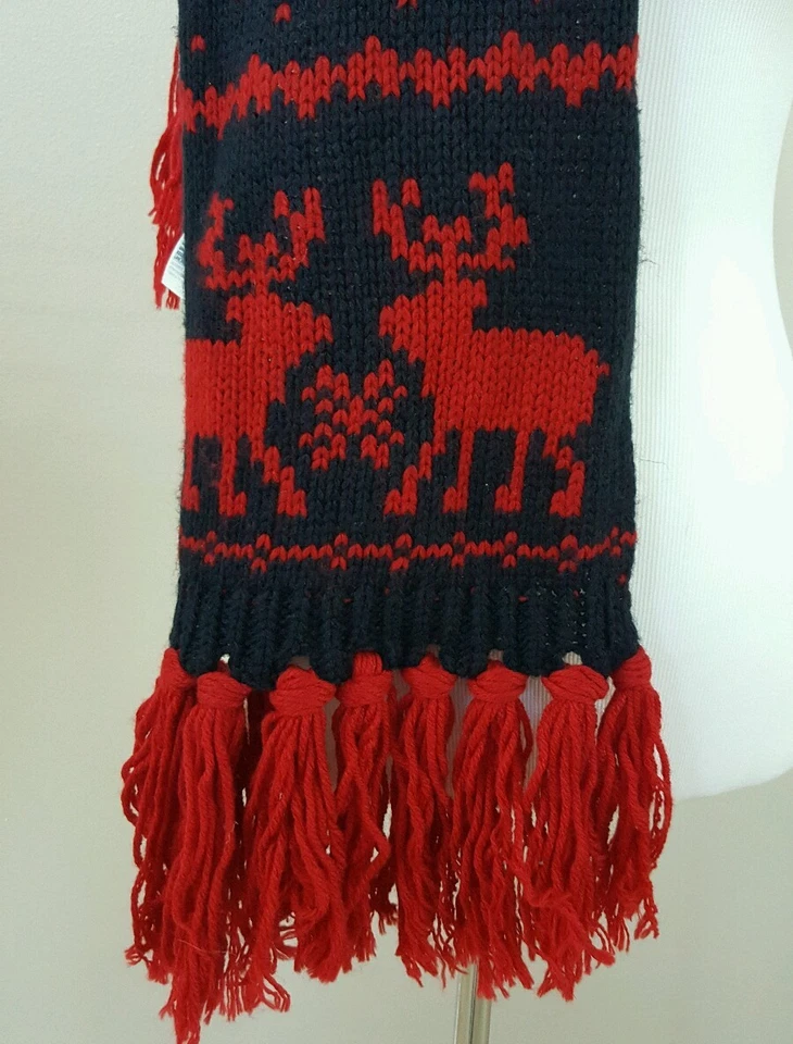ABERCROMBIE KIDS Bufanda Tejida Reno Azul y Rojo Niñas y Niños Talla Única 160 cm x 26 Foto 2 de 4